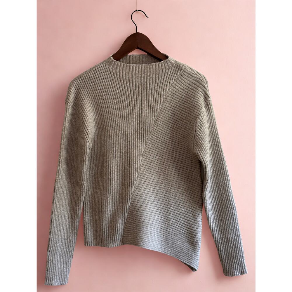 Edited Women’s Rib Sweater | Oatmeal | Small | Asymmetrical | Mock Neck